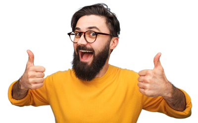 Glücklicher Anwender mit gelbem Pullover