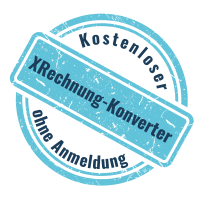 Siegel auf dem steht, dass dieser XRechnung-Konverter kostenlos ist und ohne Anmeldung funkioniert